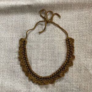 Vintage linen and metal chain bib necklace